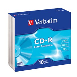 Verbatim - scatola 10 cd-r datalife extra protection - slim case - 52x - 700mb